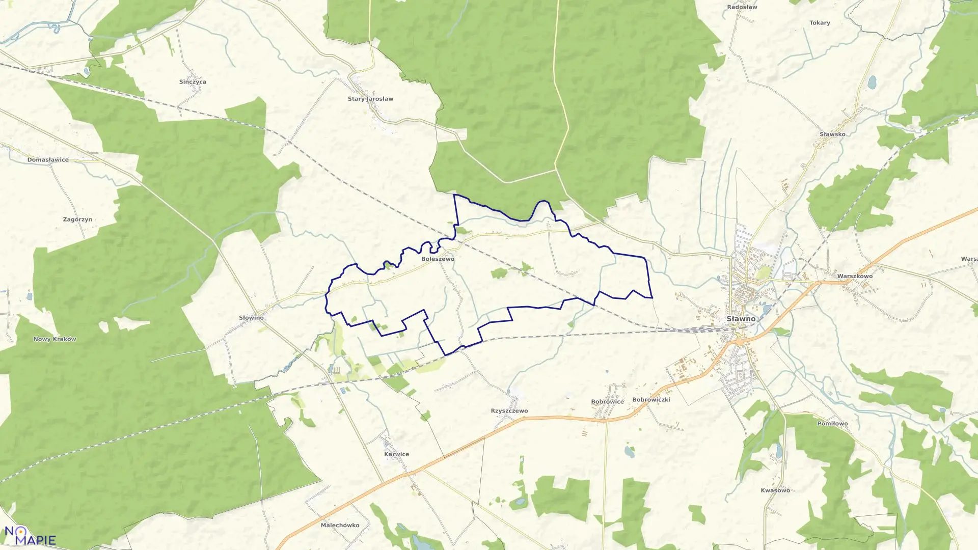 Mapa obrębu Boleszewo w gminie Sławno