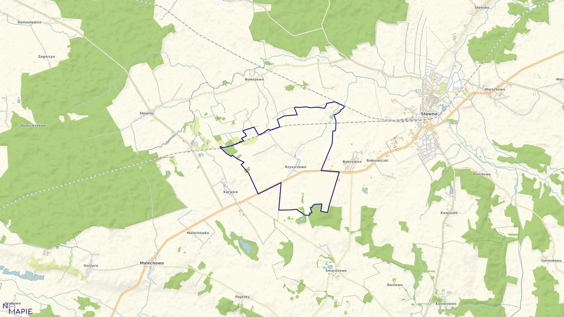 Mapa obrębu Rzyszczewo w gminie Sławno