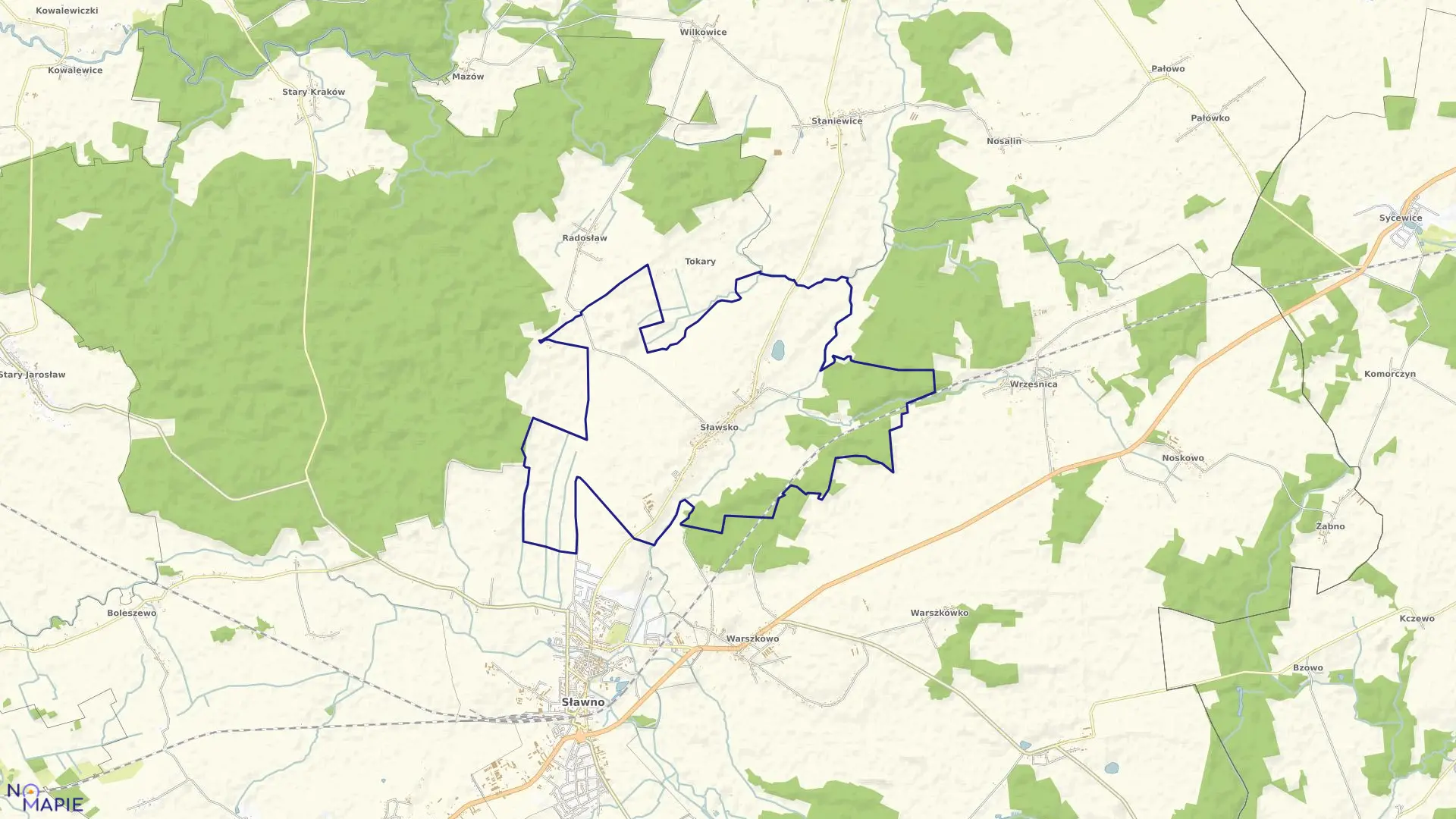 Mapa obrębu Sławsko w gminie Sławno