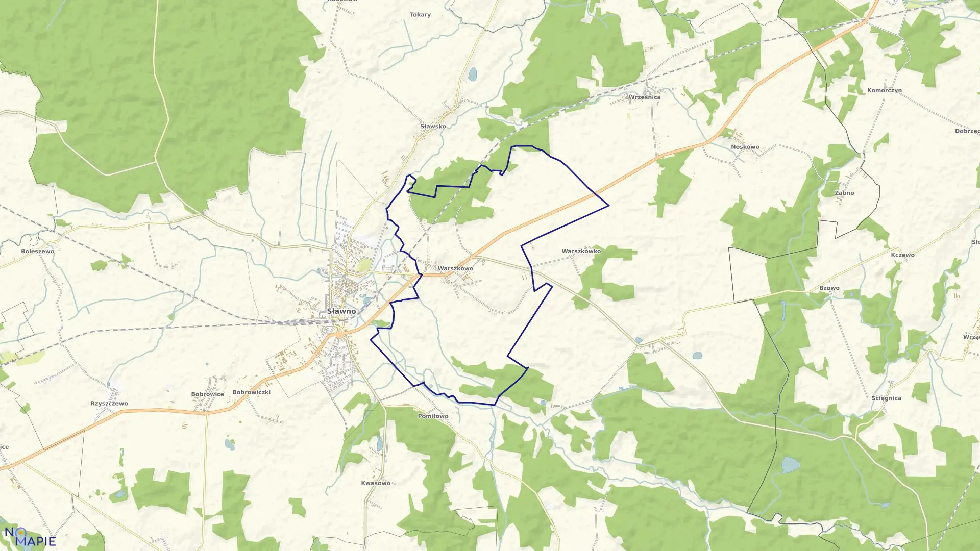 Mapa obrębu Warszkowo w gminie Sławno